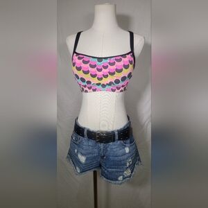 Victoria’s Secret VSX Molded Push Up Sports Bra Size 32B Black Pink Polka Dot